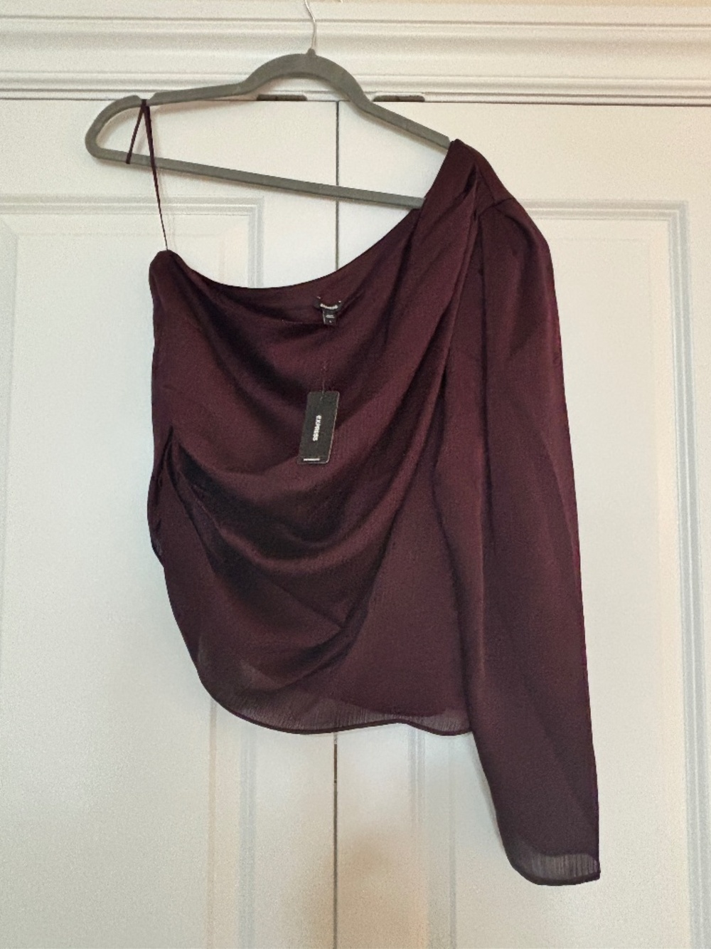 NWT Express Burgundy One Shoulder Draped Top Size L